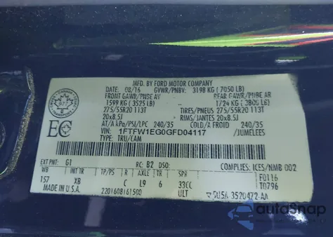 2016 Ford F-150 Xlt from USA, damaged, VIN 1FTFW1EG0GFD04117